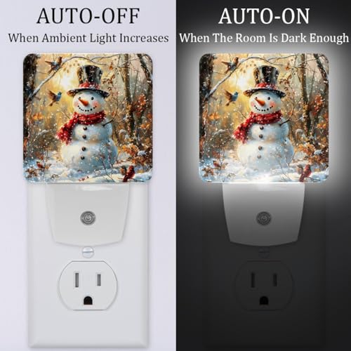 Image of NEWzone Christmas Snowman Forest Night Light Set of 2, Auto Sensor LED Dusk-to-Dawn Nightlights, Plug-in Sensor Lamp for Bedroom Bathroom Kitchen Hallway Stairs Decorative
