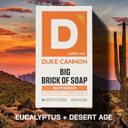 Image of Duke Cannon Supply Co. Extra Large Bar Soap - Men's Natural Soap with Masculine Scents - Made in the USA with Domestic & Globally Sourced Materials - All Skin Types - Big Brick - Wayfinder,10 oz | Eucalyptus + Desert Sage Scent - Triple-Milled Men's Bar Soap - Deep-Cleansing Bath Bar