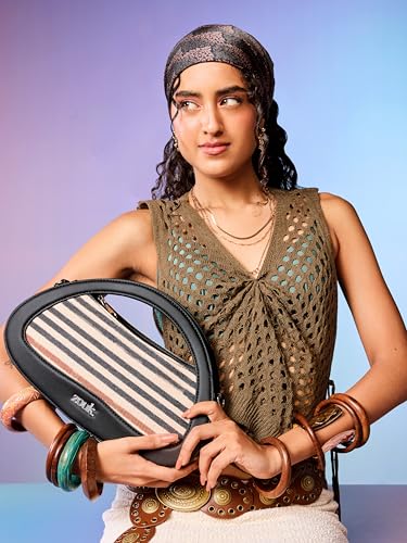 Image of ZOUK Nadia Sling Bag for Women - Stylish Crossbody with Cutout Top Handle | Handcrafted Shoulder Bag with Multiple Pockets & Water-Resistant Lining | Formal & Casual Use |