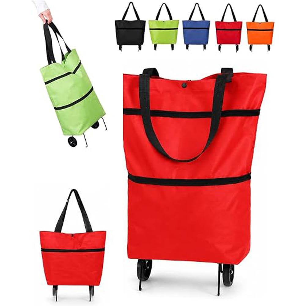 2-in-1 Foldable Shopping Cart Bag with Wheels Lightweight Grocery Trolley