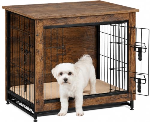 Image of Yaheetech 27.5in Wooden Dog Crate Furniture w /Cushion for Small Medium Dogs