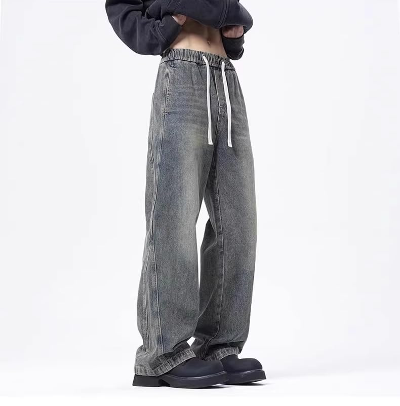 Men's Jeans Summer American Straight Retro Drawstring Denim Long Pants for Men4