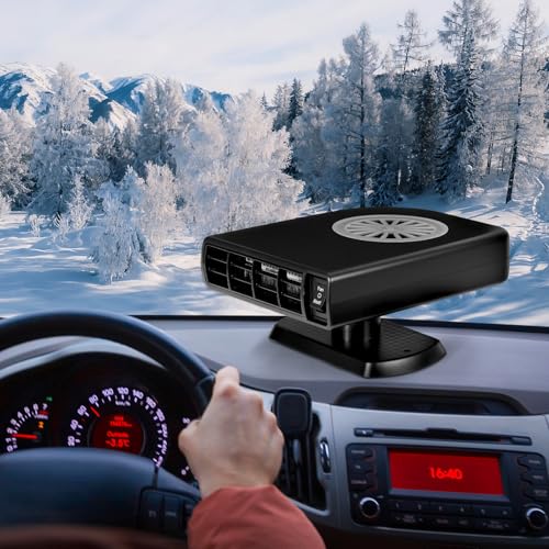 Car Heater, 12V 120W Heater & Fan 2-in-1for Car, C2 Windshield Defroster Demister with 360° Rotatable Base, Plug in Cigarette Lighter Heaters for Vehicle, Quick Heating & Cooling