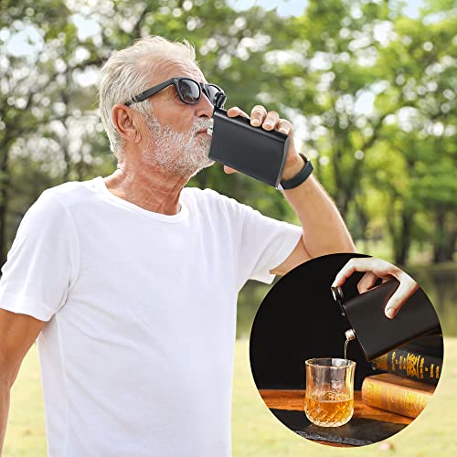 Fubeasi 8Pcs 8Oz Hip Flask For Liquor Stainless Steel Leakproof Black Leather With Funnel (Black-Lip) #TOP5