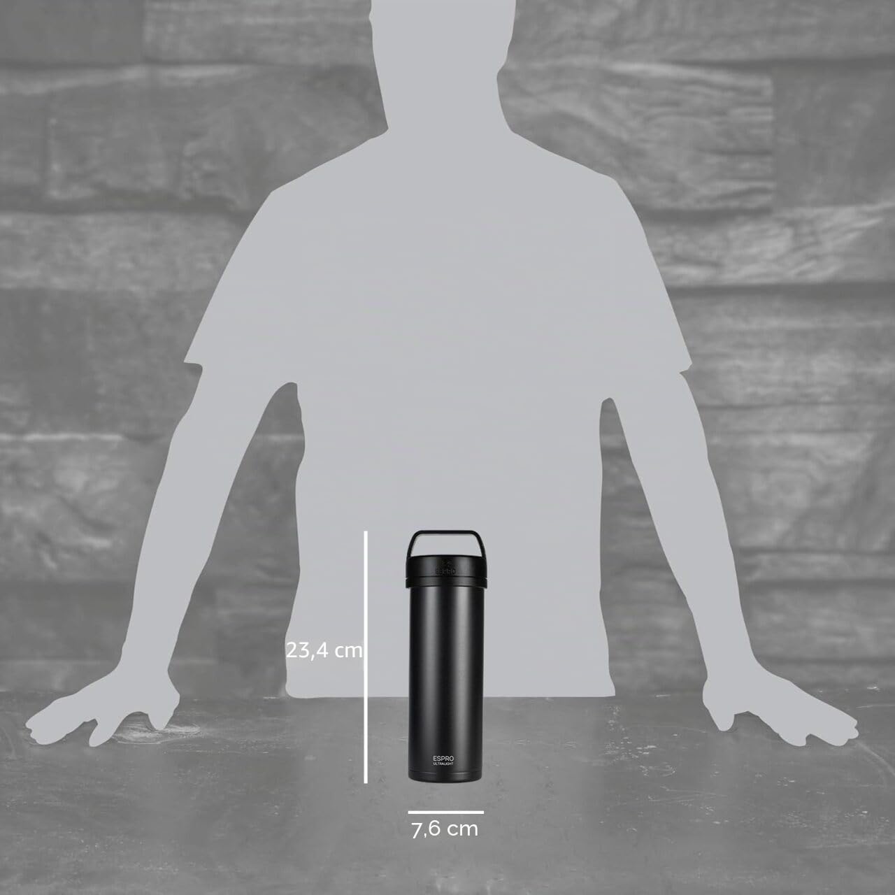ESPRO – P0 Ultralight – Französische Kaffeepresse für Einzelportionen und leichte Trinkflasche für Reisen, Camping und den täglichen Gebrauch, Edelstahl, vakuumisoliert, 16 oz (Matte Meteorite Black)