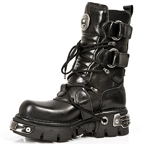 New Rock Men's Gothic Punk Combat Boots &ndash; Black Leather High Boots with Metal Buckles | Steampunk Rock Footwear (Black, UK Footwear Size System, Adult, Men, Numeric, Medium, 4) steampunk buy now online