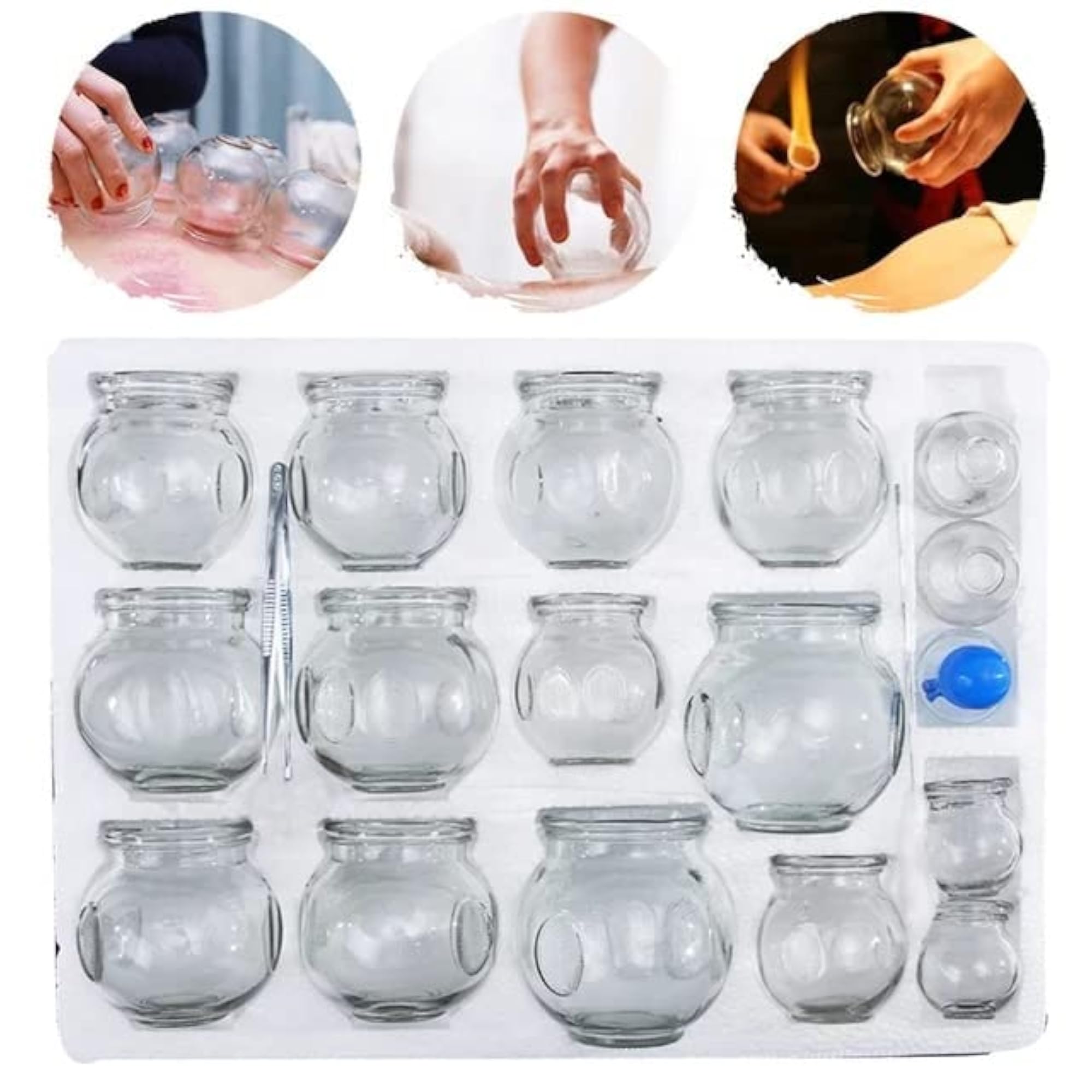 ACM Acupuncture Hijama Fire Glass Cups Set, 16 Pieces