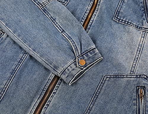 Lentta Denim Jacket Men's Fall Fashion Zip Up Hoodie Jean Jacket Button Down Jeans Coat (Small, Blue) #TOP4