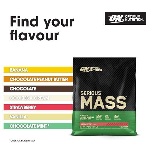 Optimum Nutrition Serious Mass Protein Powder with Creatine, Glutamine, 25 Vitamins and Minerals, Strawberry Flavour, 16 Servings, 5.45KG - Image 6