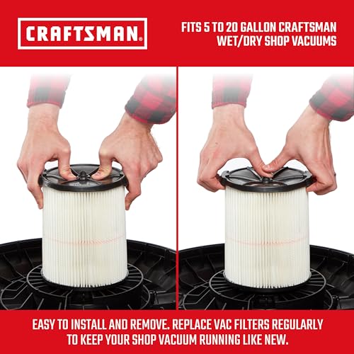 Image of CRAFTSMAN CMXZVBE38755 Genuine General Purpose Wet Dry Vac Replacement Vacuum Filter for Most 5 to 20 Gallon CRAFTSMAN Shop Vacuums, Easy Installation and Traps General Debris, 2-Pack