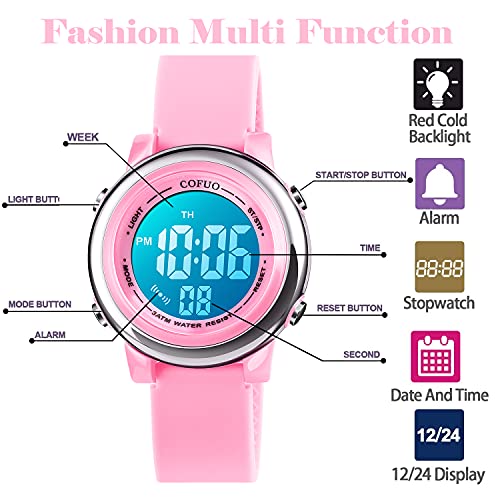 cofuo kids digital sport waterproof watch for girls boys kid sports outdoor led electrical watches with luminous alarm stopwatch child wristwatch