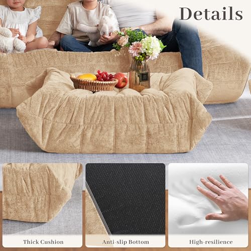 Image of HABUTWAY Bean Bag Ottoman,Memory Foam Foot Rest,Ottoman,Khaki | Fireside Chair Ottoman,Memory Foam Lazy Bean Bag Sofa for Living Room,Bedroom,Dorm,Office