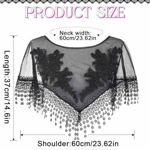 EVILD Women's Mesh Shawls Black Evening Dress Shrug Embroidered Flowers Wraps ﻿4