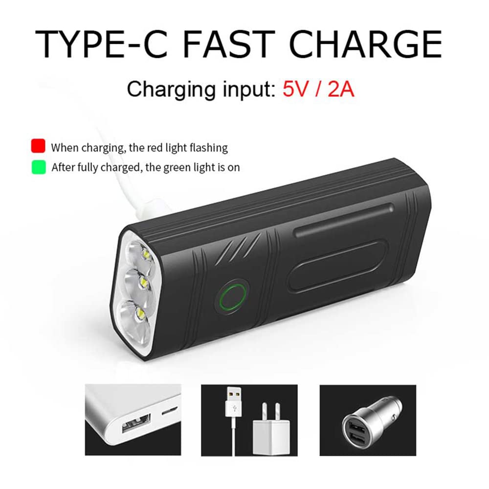 Kit d'éclairage vélo à 3 LED, Phare Avant, Lampe Torche étanche Rechargeable USB, Faisant également Office de Batterie Externe.