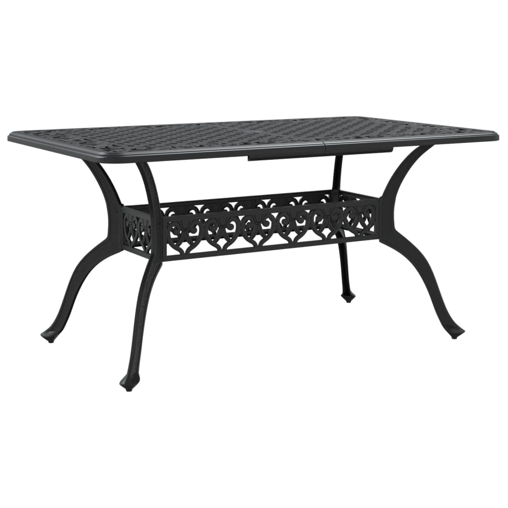 Czarny stół ogrodowy 150 x 90 x 72 cm, z odlewanego aluminium, stół ogrodowy, stolik kawowy, taras, balkon