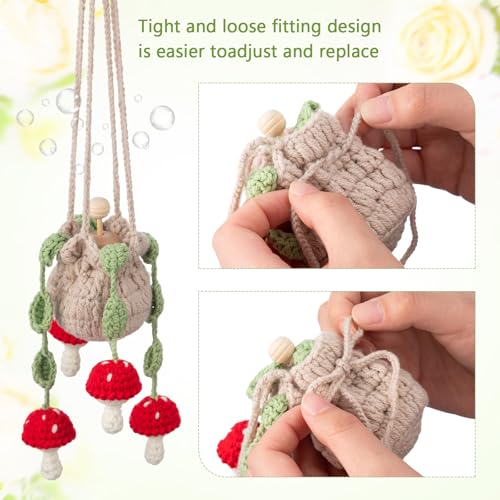 Image of DaisyInner Cute Crochet Plant Car Freshener 12ml Empty Refillable Diffuser Bottle with Plants Hanging Accessories for Ornaments Charms Rearview Mirror Home Office Decor Women Gifts(Mushroom)
