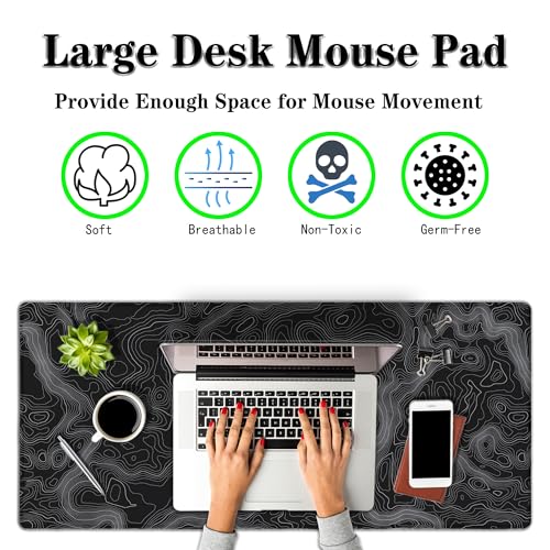 Image of Saco XXL Gaming Mouse Pad for PC - Large Desk Mat 900x400x3mm, Extended Non-Slip Rubber Base, Waterproof Surface, Topographics Design, Big Keyboard Mouse Pad for Office & Home Setup