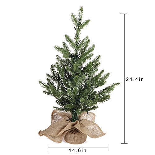 Mortime 24 Inch Mini Artificial Christmas Tree With 50 Led Lights, 2 Ft Table Top Christmas Pine Tree 29 Tips With Burlap Wooden Base, Christmas Winter Home Decorations #TOP1