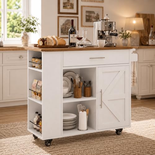 Rolling Kitchen Island with Storage for Small Space, 39" Kitchen