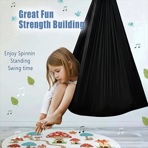 Image of Sensory Swing for Kids & Adults, Therapy Joy Swing for Autism, ADHD, SPD, Snuggle Swing Holds up to 300lbs has a Calming Effect on Children with Sensory Needs (Black, only Fabric)