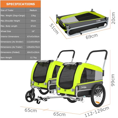 Tiggo VS Pets Medium Hundeanhänger & Buggy 2in1 Fahrradanhänger Hundebuggy Jogger 80204 (GRÜN)