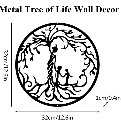 Gaofan Metal Black Tree Of Life - Steel Roots Decor Wall Art - Indoor And Outdoor Home Decorations, 12" Round Modern Wall Sculpture Art, For Farmhouse Bedroom,Two Kids #TOP1