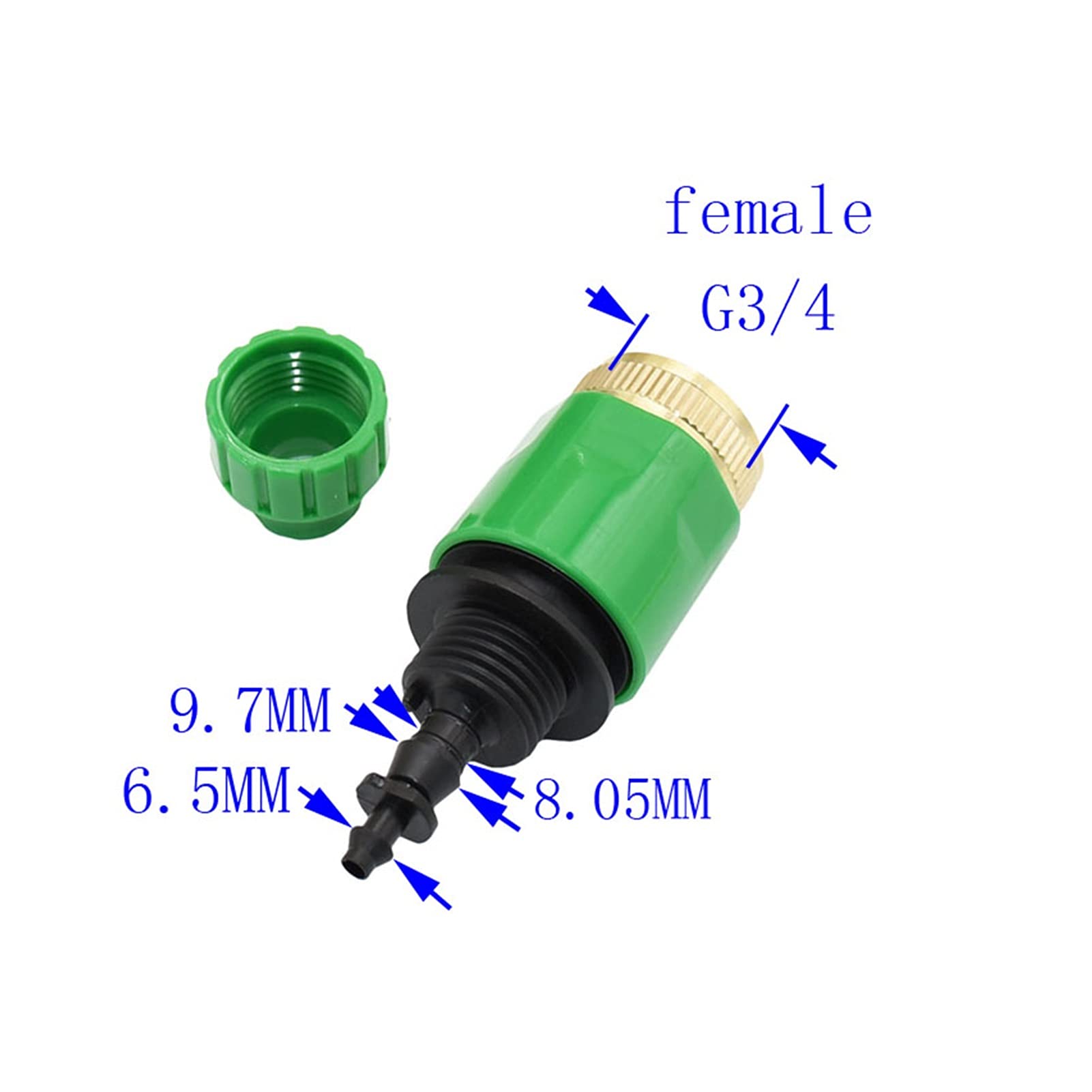 Adaptador de manguera de jardín Riego de latón hilo hembra de 3/4 a 1/4"Manguera de jardín Acoplamiento rápido 3/4 a 8/11 Irrigación de goteo 1/4" Adaptador de manguera 10pcs (Color : Green)