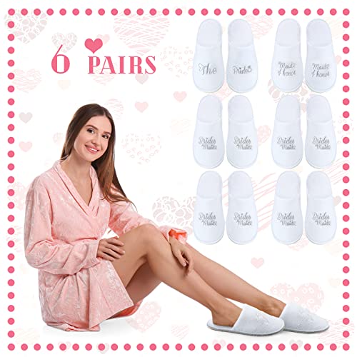 Zhanmai 6 Pairs Wedding Slippers Bridesmaid Wedding Party Favor Gifts Supplies for Women Bridal Proposal Honeymoon Spa4