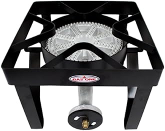 GasOne Square Heavy Duty Single Burner Outdoor Stove Propane Gas Cooker with Adjustable 0-20Psi Regulator & Steel Braided Hose Perfect for Home Brewing, Turkey Fry, Maple Syrup Prep