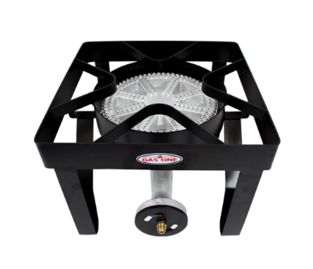 GasOne 200K BTU Propane Burner – Heavy-Duty Propane Stove – Outdoor Burner with Adjustable 0-20Psi Regulator and Steel Braided Hose – Ideal for Home Brewing, Turkey Fry