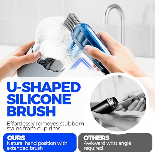 Image of Holikme 6 Pack 4 in 1 Cup Lid Cleaning Brush 3 Straws Bottle Brush,Navy | 4 in 1 Cup Lid Cleaning Brush Multifunctional Bottle Brush, Silicone Cup Lid Gap Cleaner, Bristle Crevice Cleaning Brush