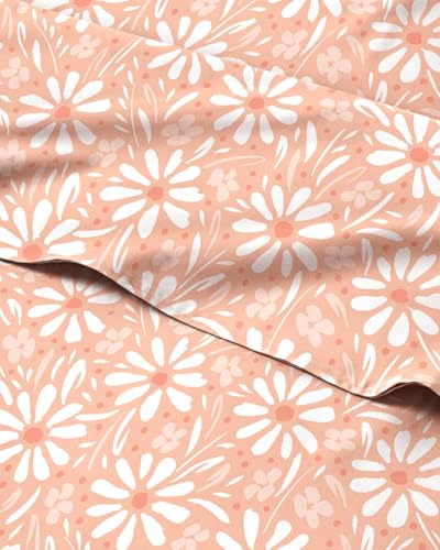 Image of King 4 Piece Floral Sheet Set - Soft, Breathable & Cooling - Blush Daisies