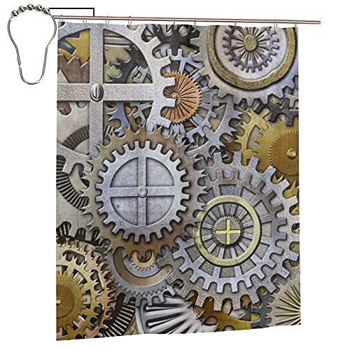 DLJIYZX Duschvorhang Metallic Gears Duschvorhänge für Badezimmer Dekor Wasserdicht Polyestergewebe Badvorhänge 152 X 183 cm