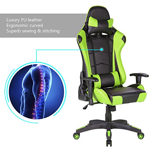 Racing-Silla-Gamer-IntimaTe-WM-Heart-Silla-Gaming-de-Ergonomica-Silla-con-Reposacabeza-Apoyo-y-Cojin-Lumbar-Cuero-Sintetico-PU-para-Los-Jugadores-de-PC-Gamer-Verde