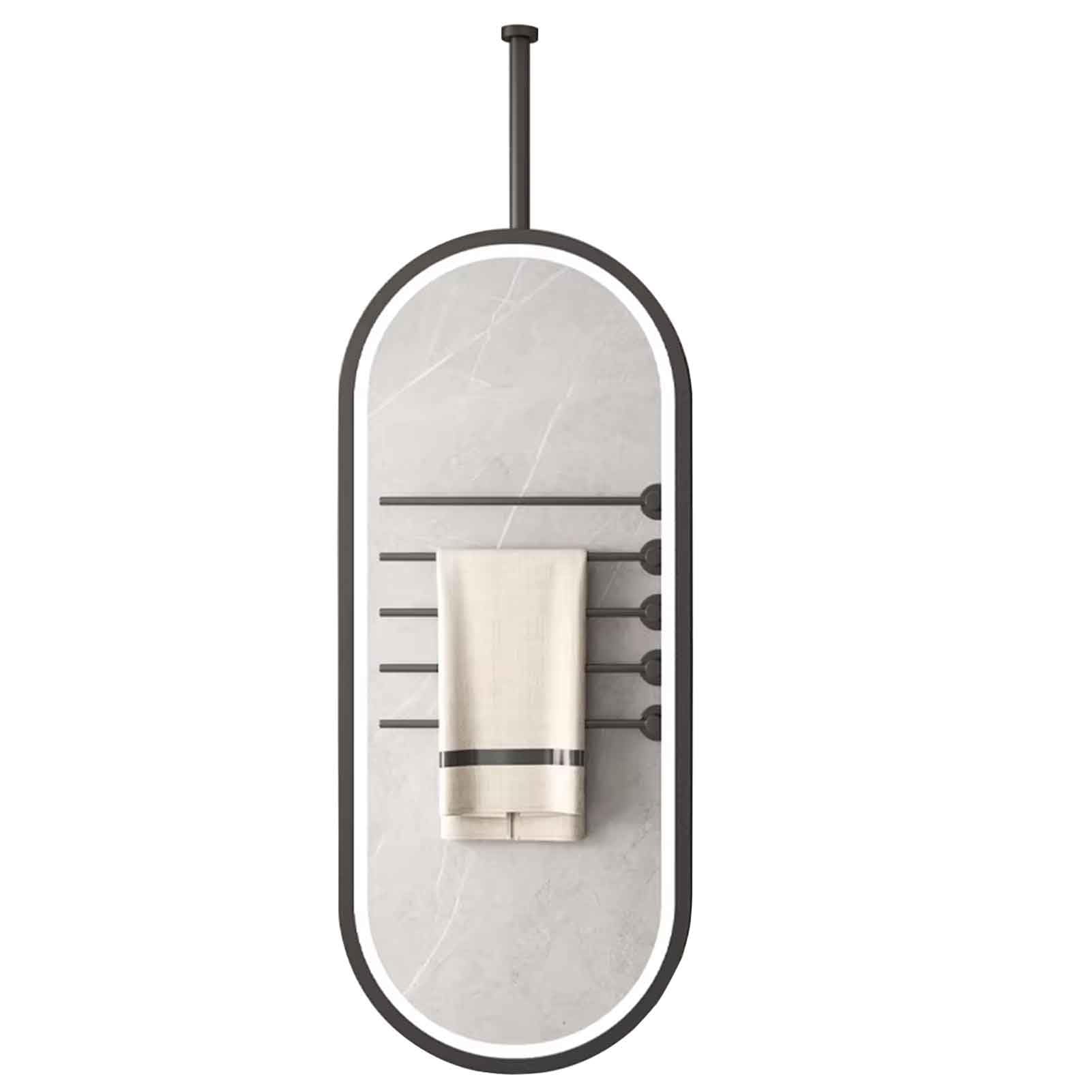 FGXHHS Black Metal Pole Ceiling Suspended Mirror LED Lighting Oval, with Touch Button Mounted Corridor Mirror(40cmx70cm)