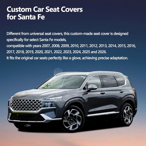 Image of Fit Santa Fe Car Seat Covers for Hyundai Santa Fe 2007-2025 2026 - Upgraded Premium Waterproof & Breathable Leather, Airbag Compatible, All-Weather Seat Cushion Protector (Full Set, Black)