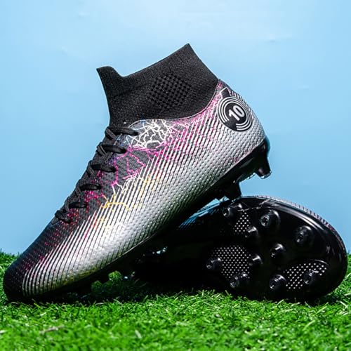 Soccer Cleats Boys,Casual High-top Turf Youth Football Cleats,Comfortable Breathable TF Cleats Kids Football Shoes,Non-Slip,for Outdoor/Athletics (Color : Black, Size : 6.5)2