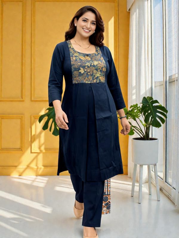 Image of RITIJYA Pure Cotton Feeding Kurta Pant Set for Women | Floral Anarkali Pregnancy Dress with Concealed Nursing Zipper Side Pocket | Pre & Post Partum | Maternity Dresses | Baby Shower Outfit
