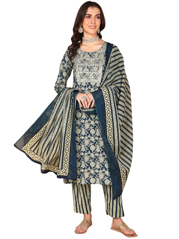 Image of Vaamsi Women's Rayon Blend Floral Printed Straight Kurta Pant With Dupatta