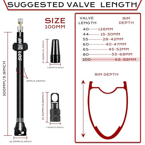 image for BUCKLOS Tubeless Presta Valve Stem 40/44/55/60/65/80/100 mm, Valve Ste