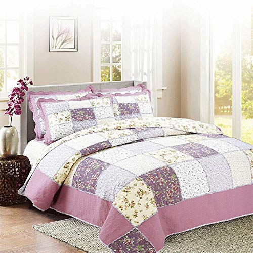 Colcha Boutí Funda De Cama 3 Piezas Ropa De Cama 100% Algodón King Size Acolchado Patchwork Edredón Doble Cara Reversible Manta (230 * 250 CM) Fundas De Almohada (50 * 70 CM * 2)