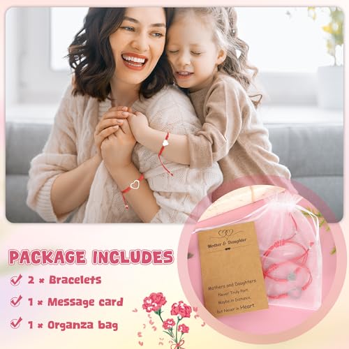 Image of EOBOH Mother's Day Gift Bracelets, Mother's Day Bracelets Adjustable Hearts Mother Daughter with Card, Love Mothers Day Gifts for Grandma Daughter Accessories