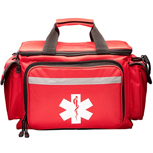 Novamedic Professional Red Empty Trauma First Aid Medical Bag, 15"X10"X9", Multi Compartment First Responder Carrier For Emt, Paramedics, Emergency And Medical Supplies Kit #TOP1