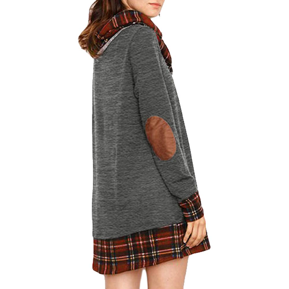 ANCAPELION Damen Langarm Minikleid Kariertes Kleid Rollkragen Strickkleid A-Linie Sweater Herbstkleid Lose Kleider Pullover Kleid für Winter Herbst
