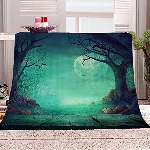 Couverture en flanelle d'impression 3D plaid halloween vert jeté de lit chaud 100x130 - 2