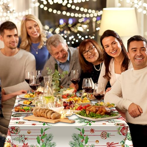 Frienda 3 Pack Christmas Plastic Tablecloth Xmas Table Cover Disposable Rectangle Holiday Xmas Tablecloth for Christmas Party Decorations Supplies, 54 x 108 Inch (Ball) – Image 5