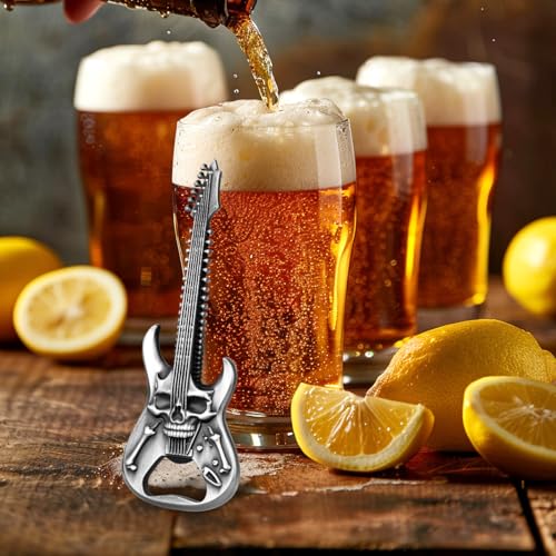 Skull Guitar Bottle Opener – Rock Music Bar Tool for Men & Women – Silver Guitar-Shaped Beer Opener with Gift Bag – Ideal Music Gift for Birthday, Father’s Day, Christmas, BBQ, Camping - Image 4