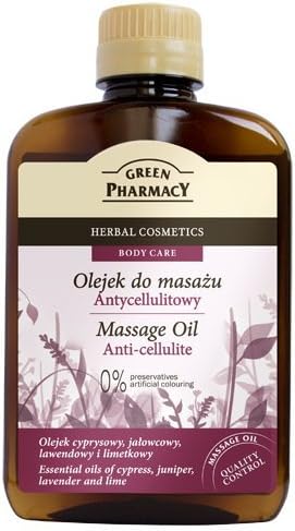 Anti-Cellulite Massage Oil - Helps Reduce Cellulite by Encouraging Lymph Flow - Essential Oils of Juniper, Lavender, Cypress, Lime and Almond - 200ml by Green Pharmacy Cosmetics