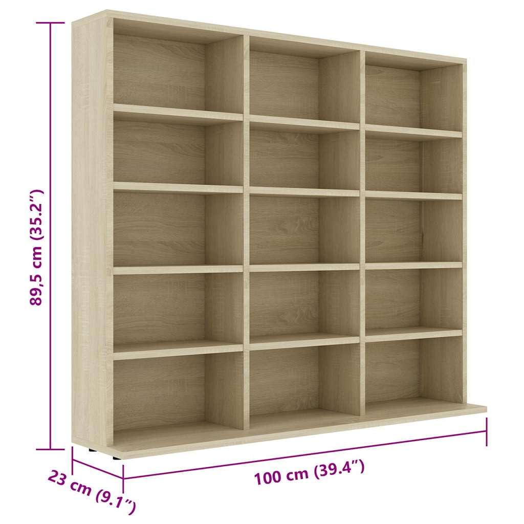 vidaXL CD Regal mit 15 Fächern DVD Bluray Medienregal Medienschrank Aufbewahrung Standregal Regalwand Bücherregal Sonoma-Eiche 100x23x89,5cm Holzwerkstoff