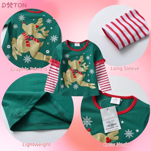 Image of DXTON Toddler Kids Girls Long Sleeve Shirts Cute Christmas Graphic Tees Top Blouse Fall Winter 3-8 Years